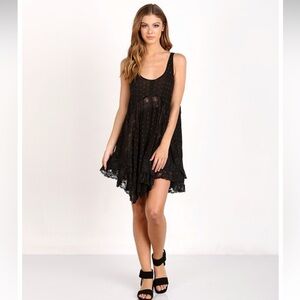 Free People Intimately Black She Swings slip dress tunic Lace small